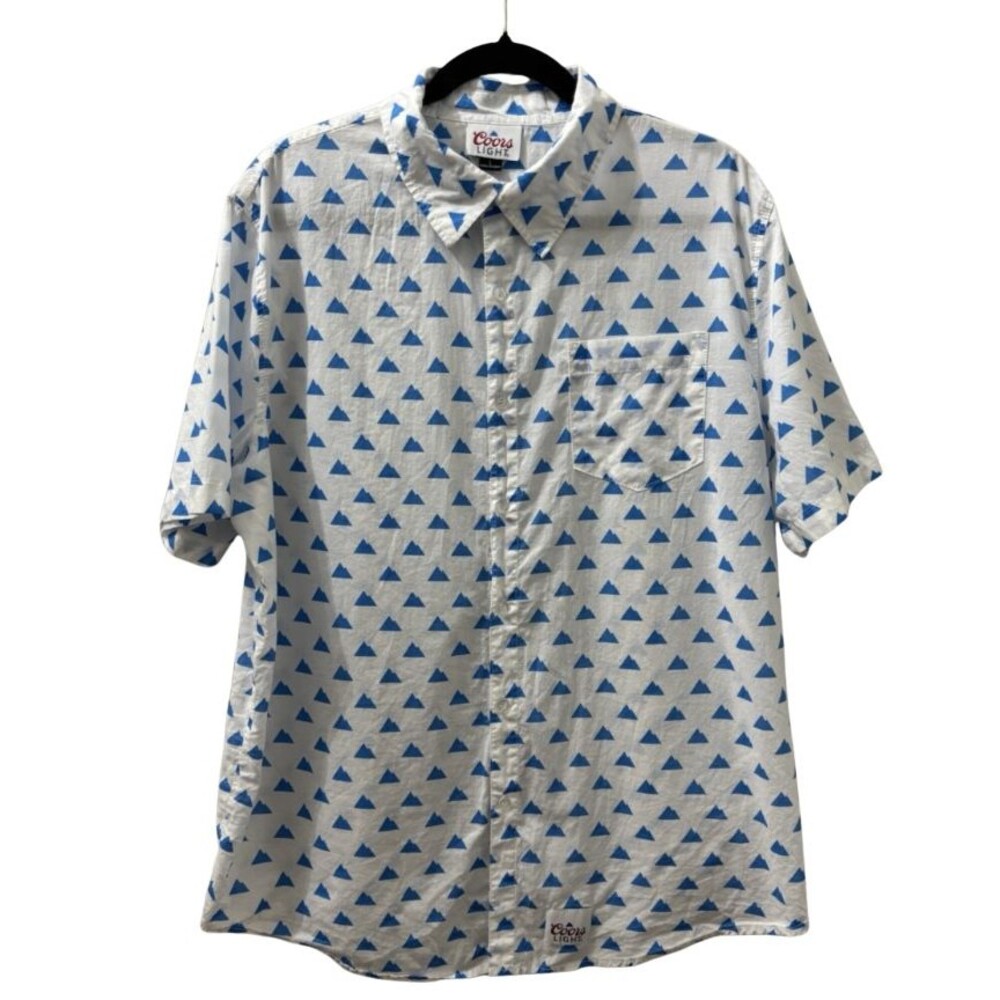 Coors Light Size L 100% Cotton White Blue Rockies Button Down Shirt / Top - EUC